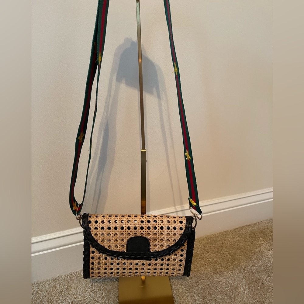 Stylish Black and Tan Woven Crossbody Bag